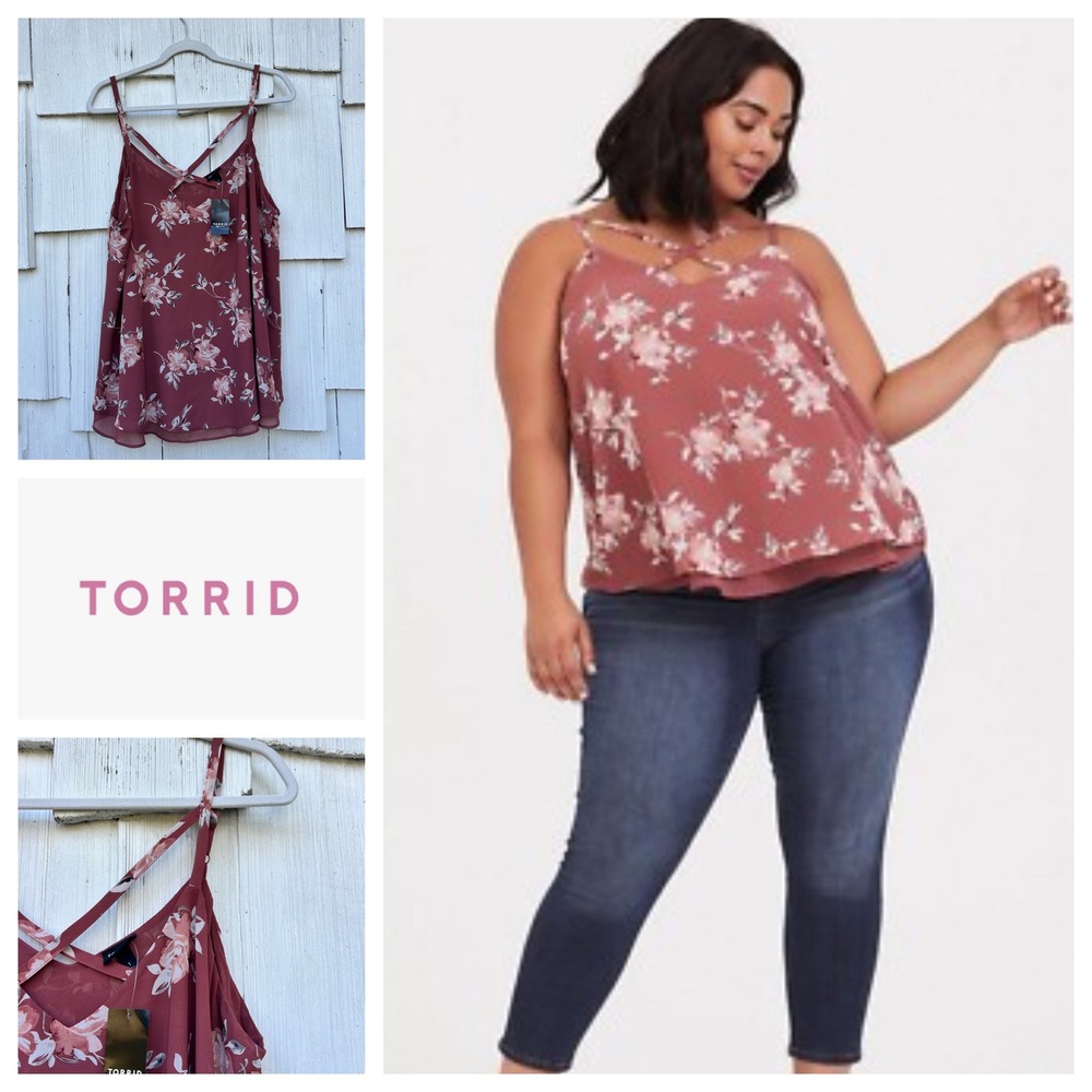 Torrid‎ Women's Sophie Floral Chiffon Cami Top Plus Size 1X Crisscross Straps